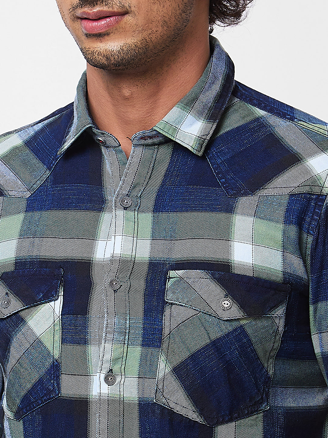 Spykar Green CHECKED FULL SLEEVE Shirt For Men