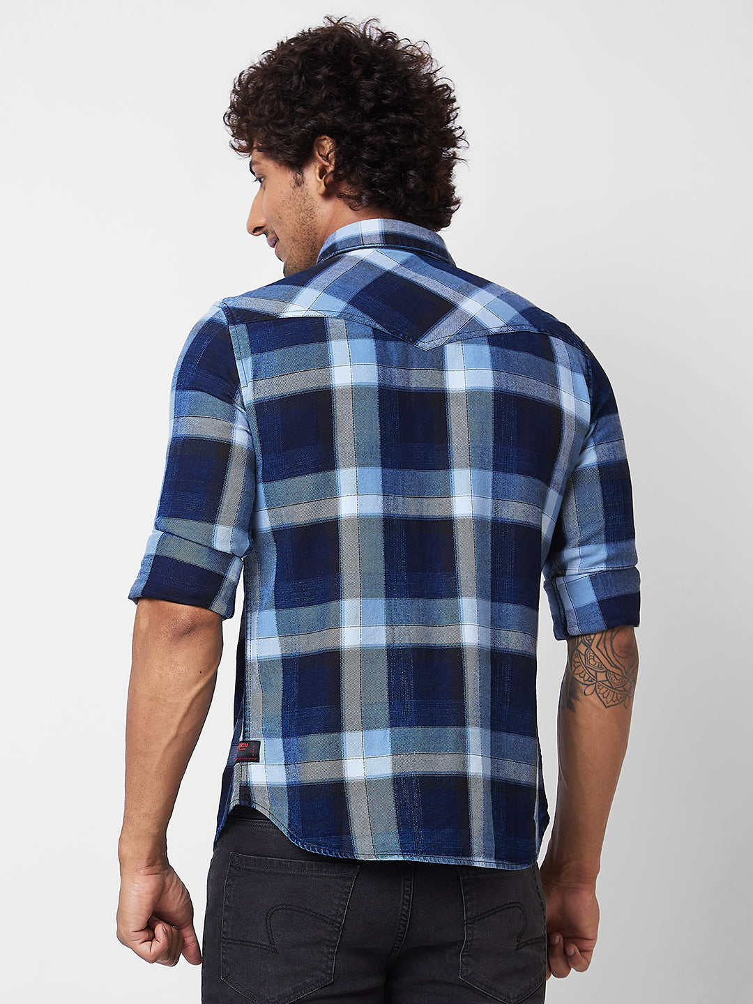 Spykar Grey CHECKED FULL SLEEVE Shirt For Men