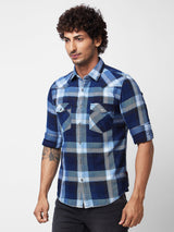 Spykar Grey CHECKED FULL SLEEVE Shirt For Men