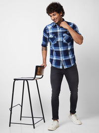 Spykar Grey CHECKED FULL SLEEVE Shirt For Men
