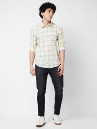 Spykar Yellow CHECKED FULL SLEEVE Shirt For Men