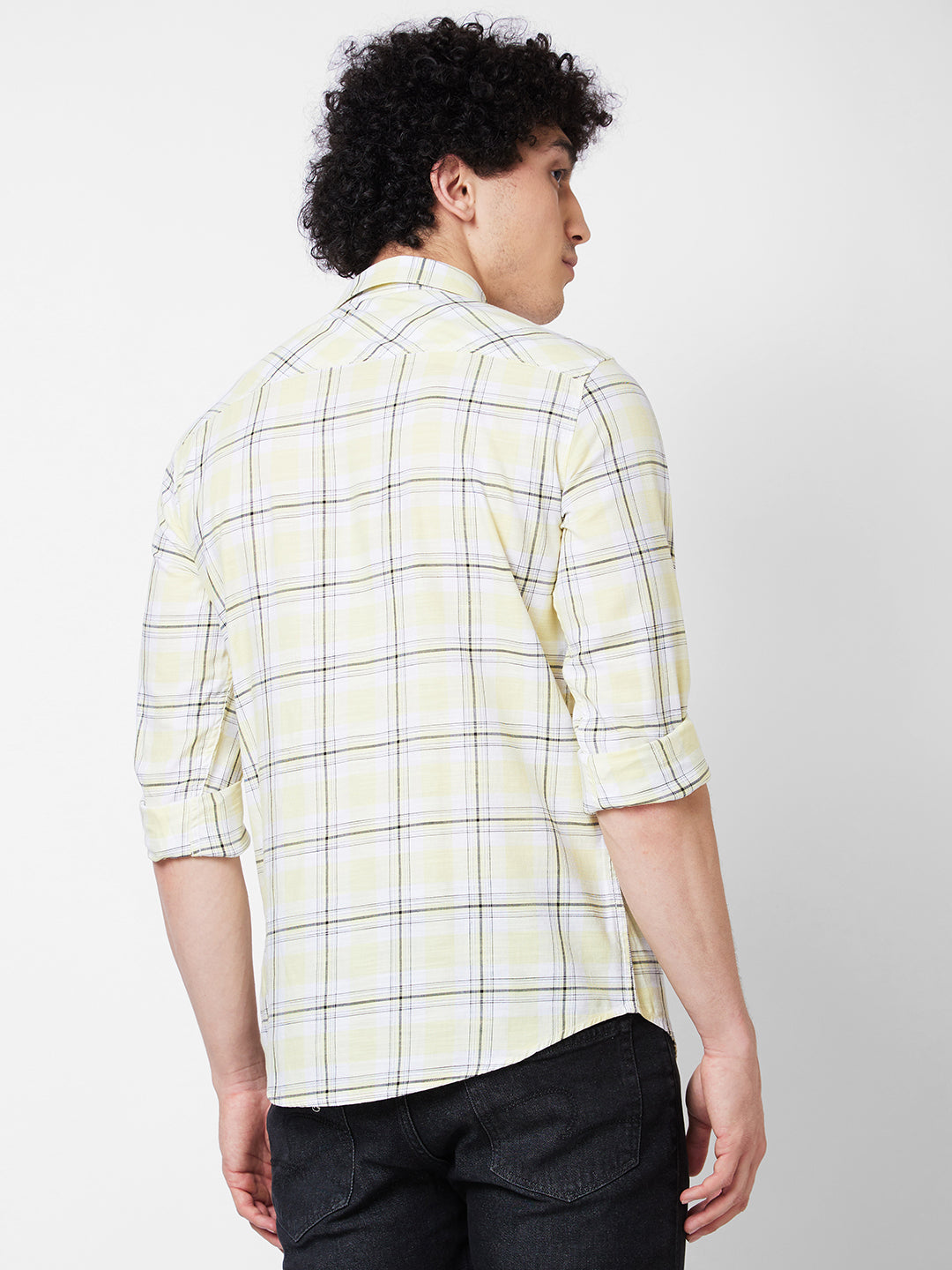 Spykar Yellow CHECKED FULL SLEEVE Shirt For Men