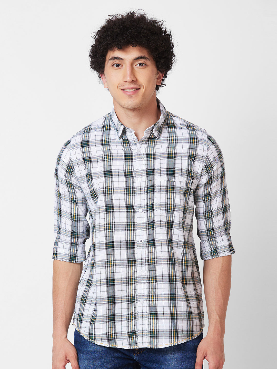 Spykar Green CHECKED FULL SLEEVE Shirt For Men