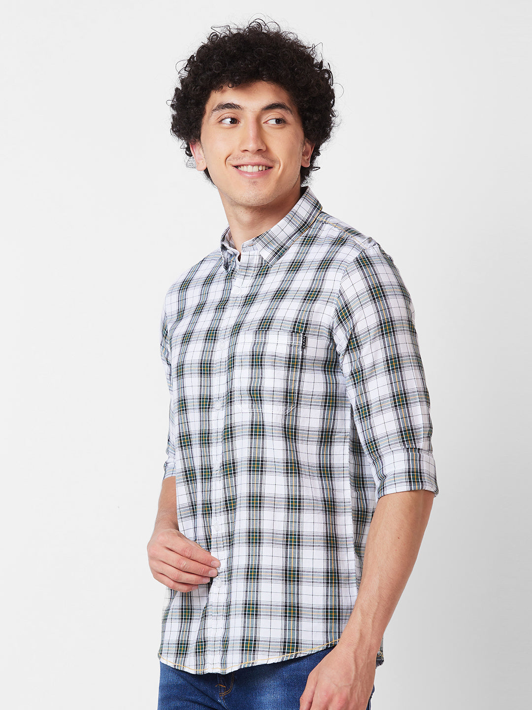 Spykar Green CHECKED FULL SLEEVE Shirt For Men