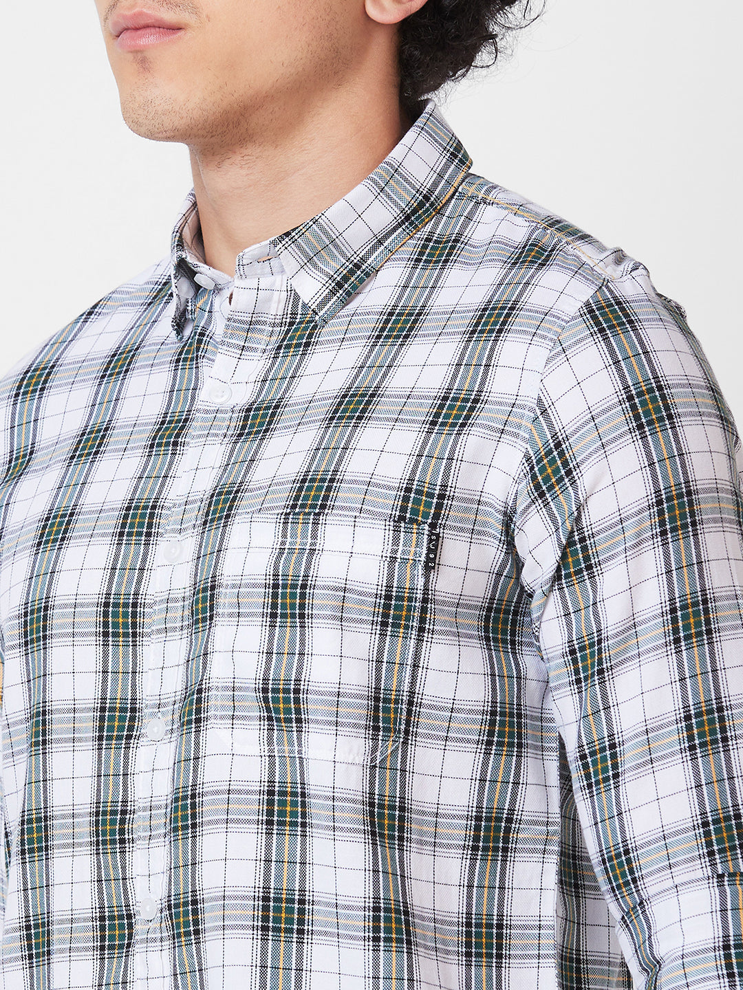 Spykar Green CHECKED FULL SLEEVE Shirt For Men