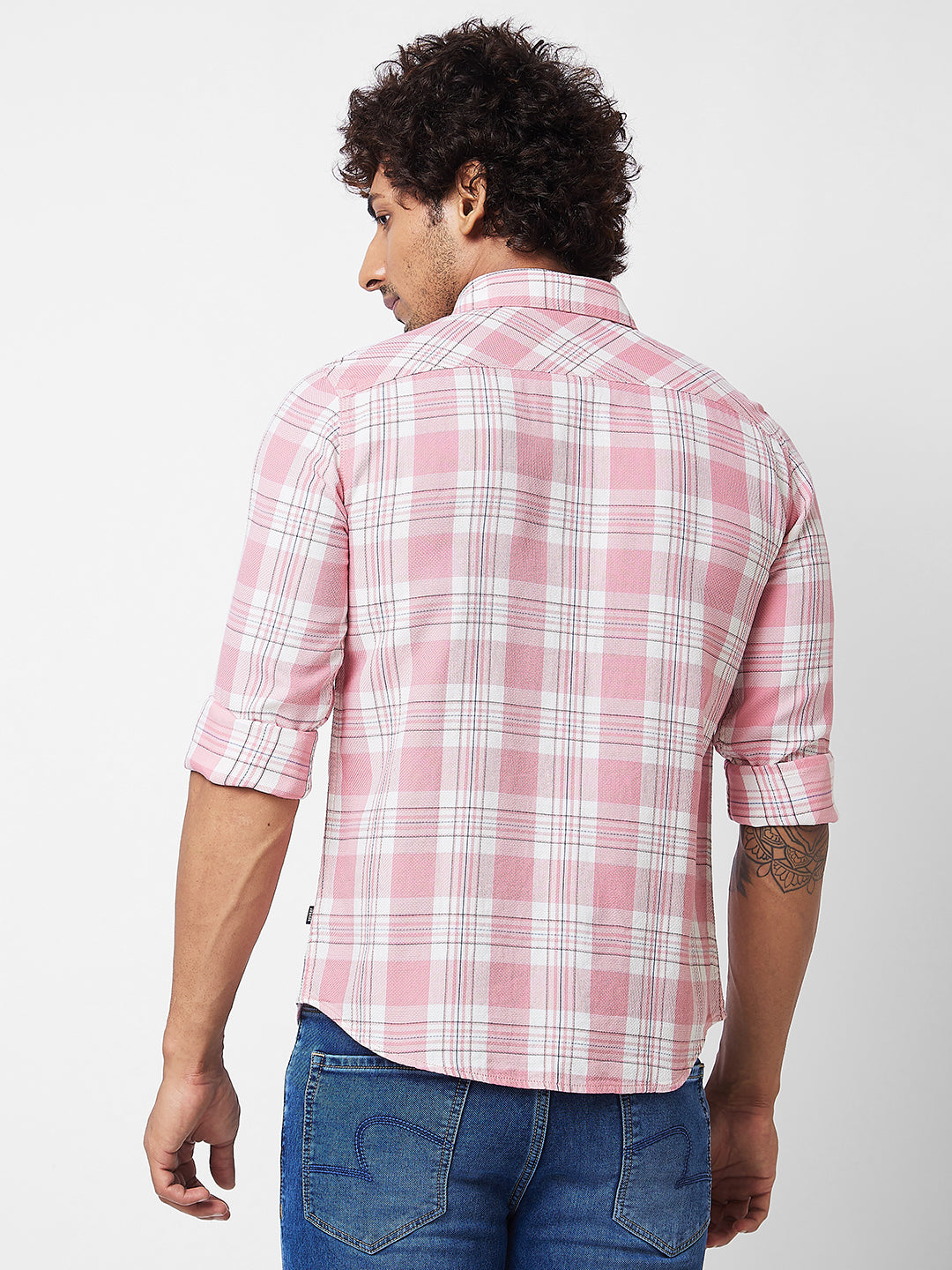 Spykar Pink CHECKED FULL SLEEVE Shirt For Men