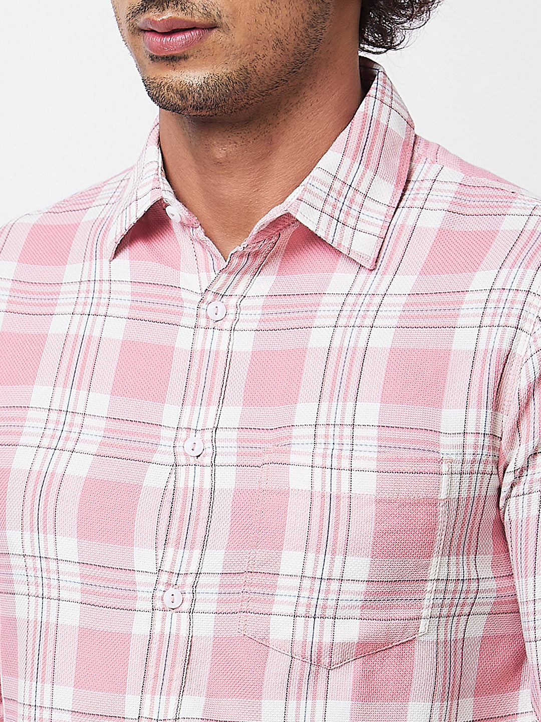 Spykar Pink CHECKED FULL SLEEVE Shirt For Men