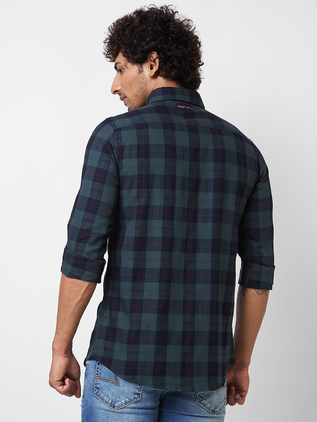 Spykar Green CHECKED FULL SLEEVE Shirt For Men