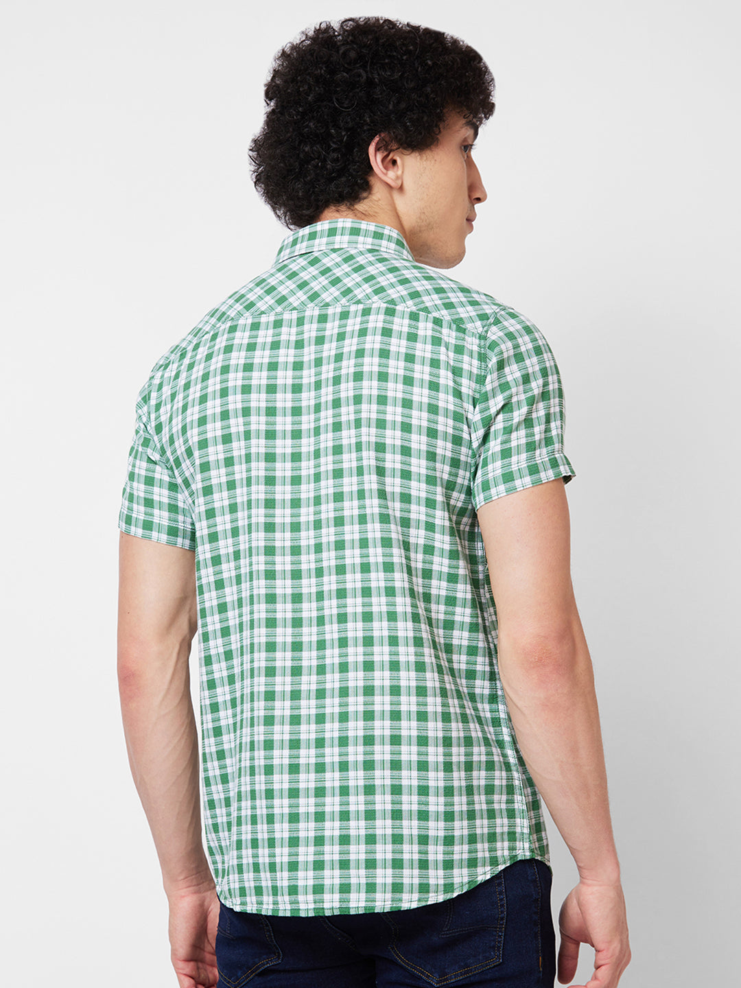 Spykar Green CHECKED HALF SLEEVE Shirt For Men