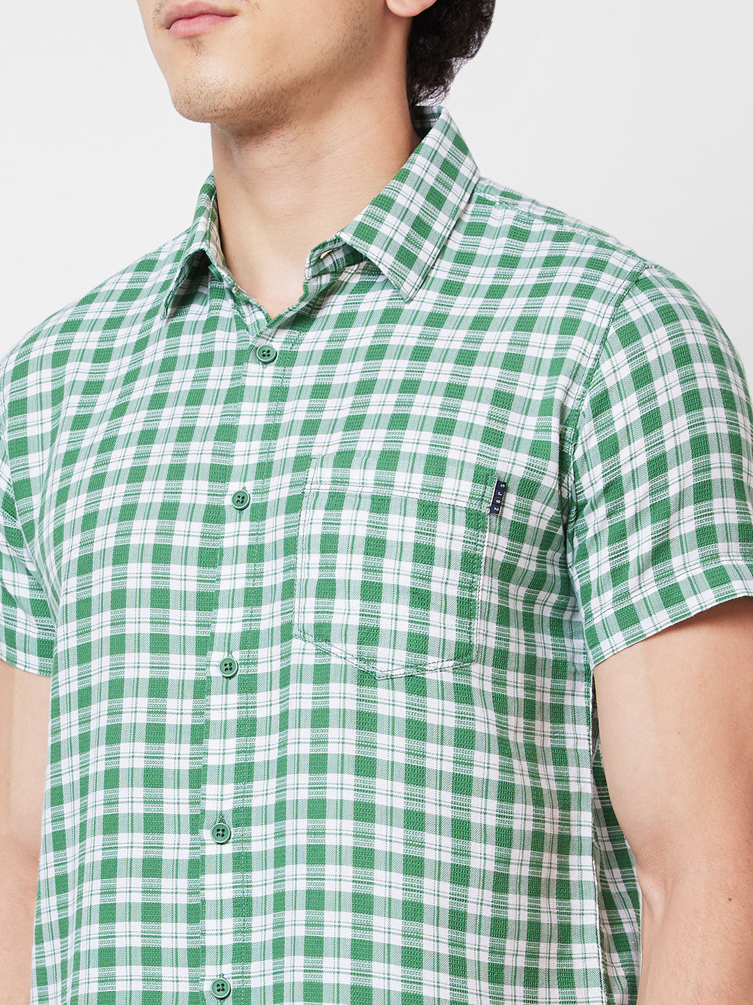 Spykar Green CHECKED HALF SLEEVE Shirt For Men