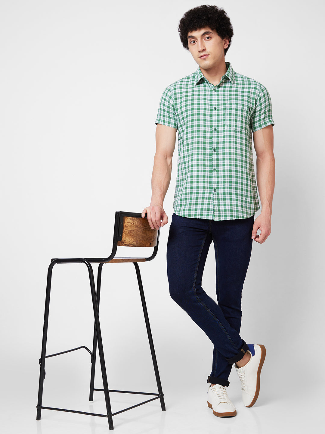 Spykar Green CHECKED HALF SLEEVE Shirt For Men