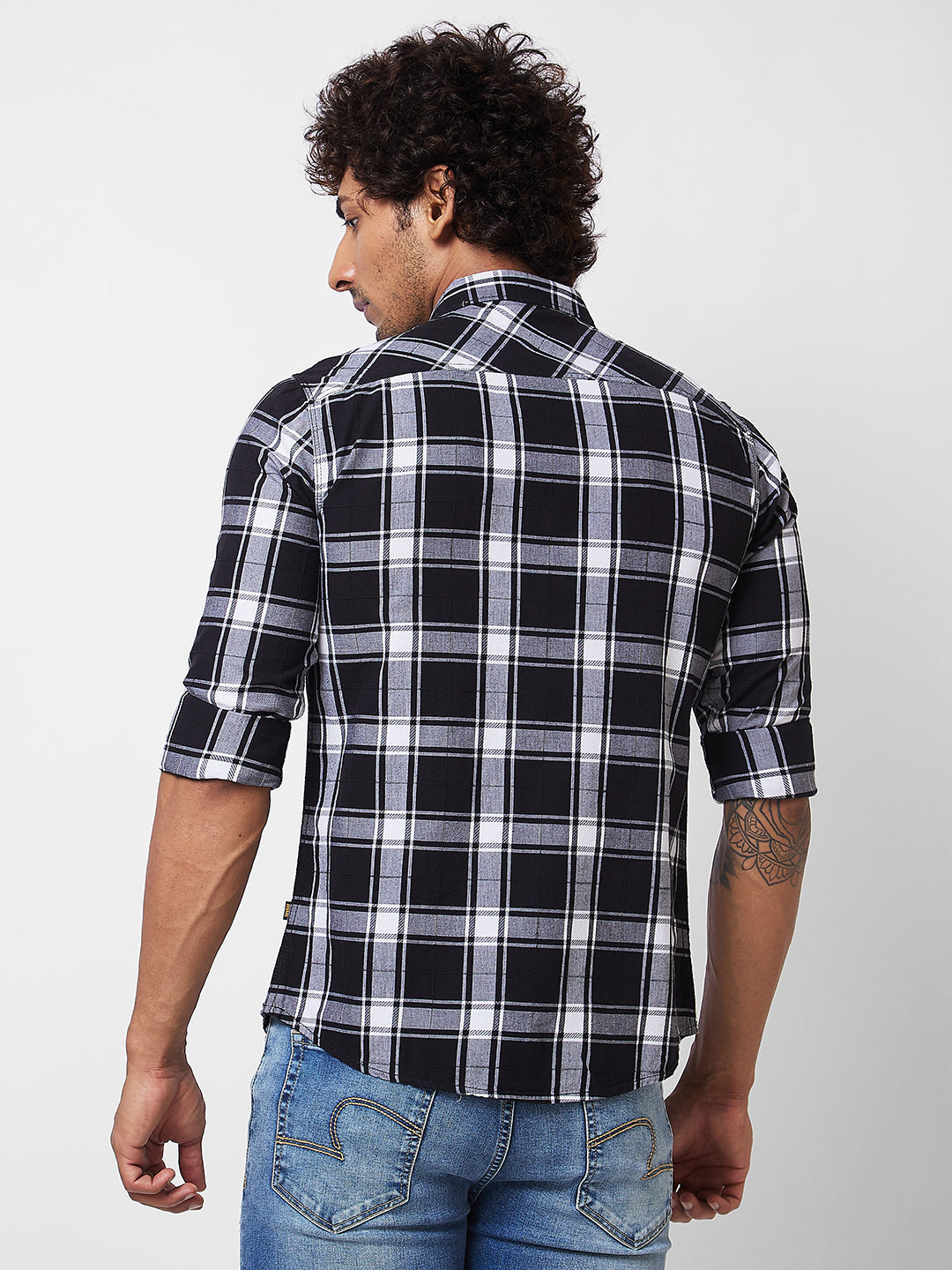 Spykar Black CHECKED FULL SLEEVE Shirt For Men