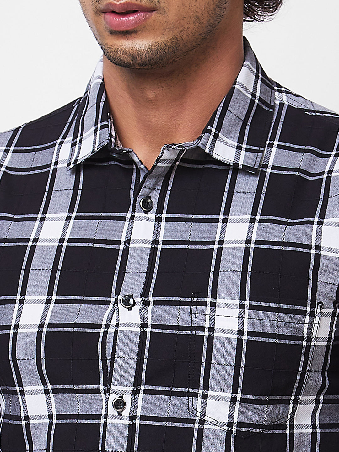 Spykar Black CHECKED FULL SLEEVE Shirt For Men