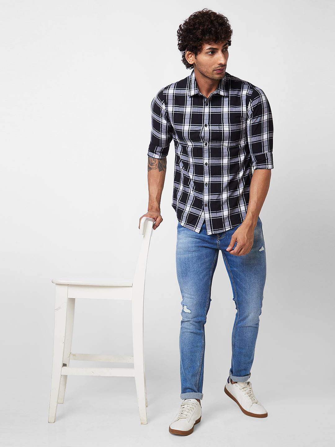 Spykar Black CHECKED FULL SLEEVE Shirt For Men