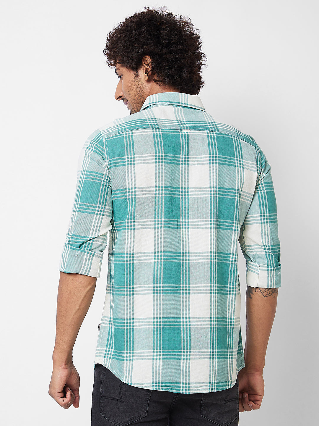 Spykar Green CHECKED FULL SLEEVE Shirt For Men