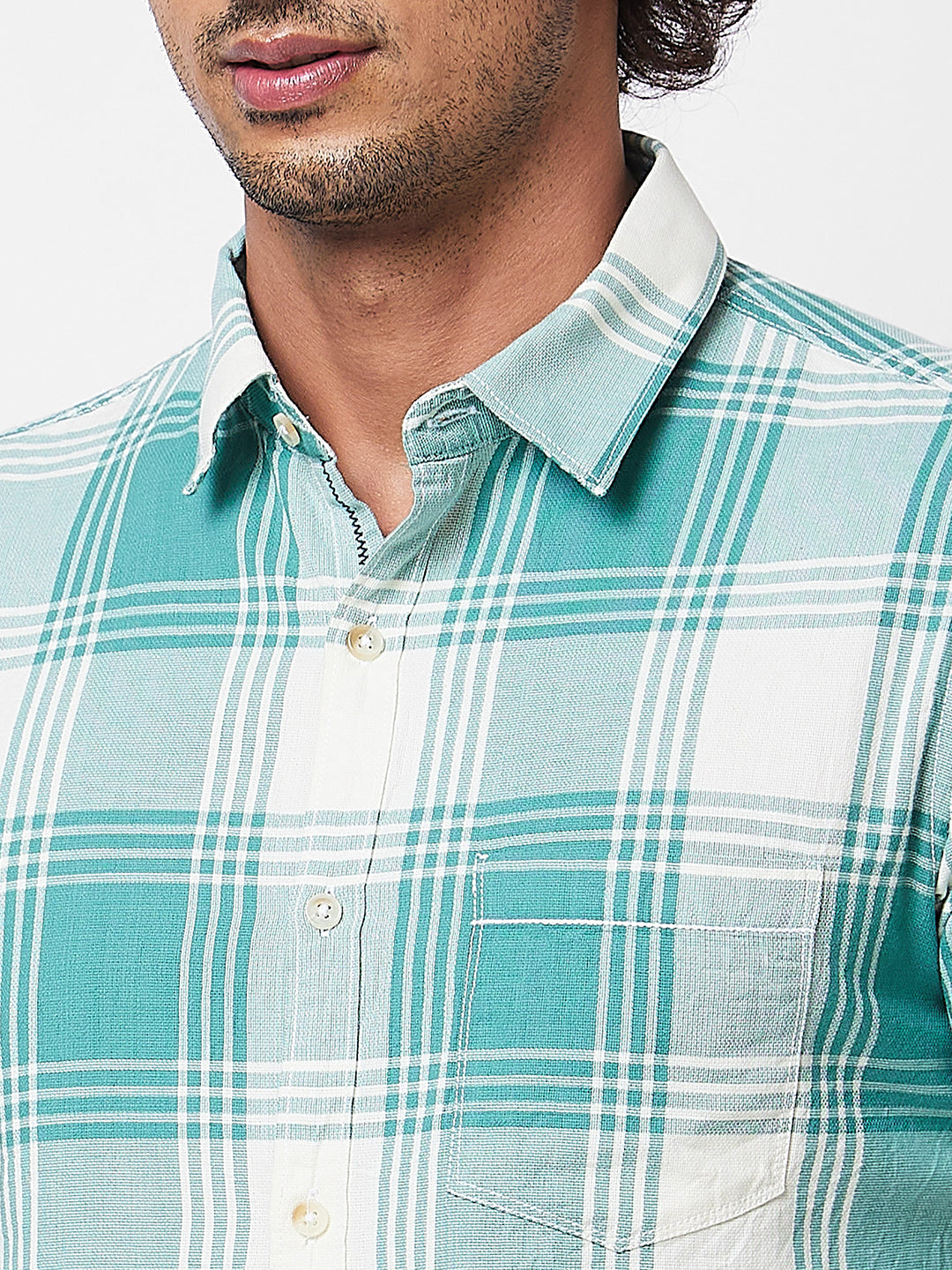 Spykar Green CHECKED FULL SLEEVE Shirt For Men