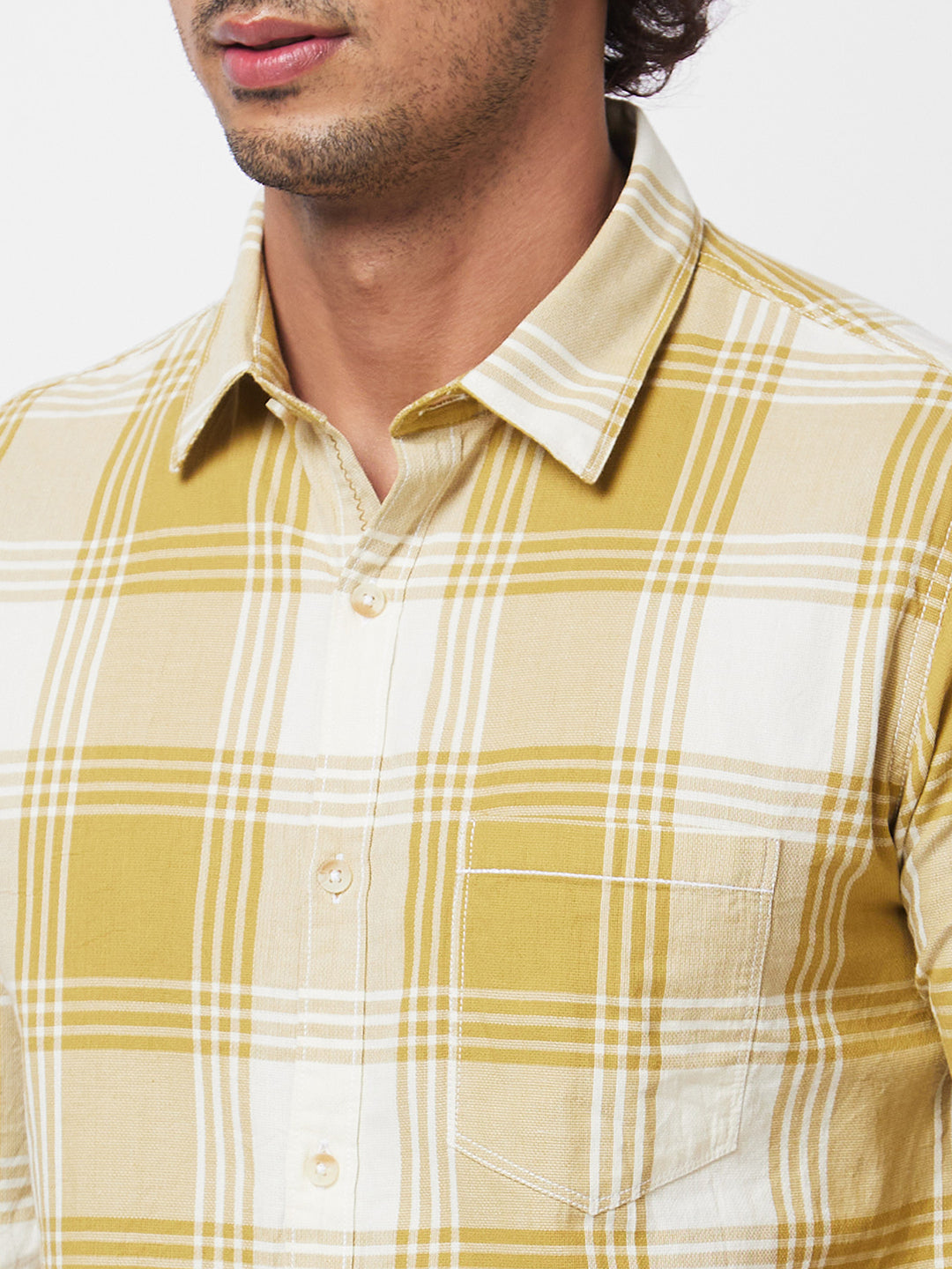 Spykar Khaki CHECKED FULL SLEEVE Shirt For Men