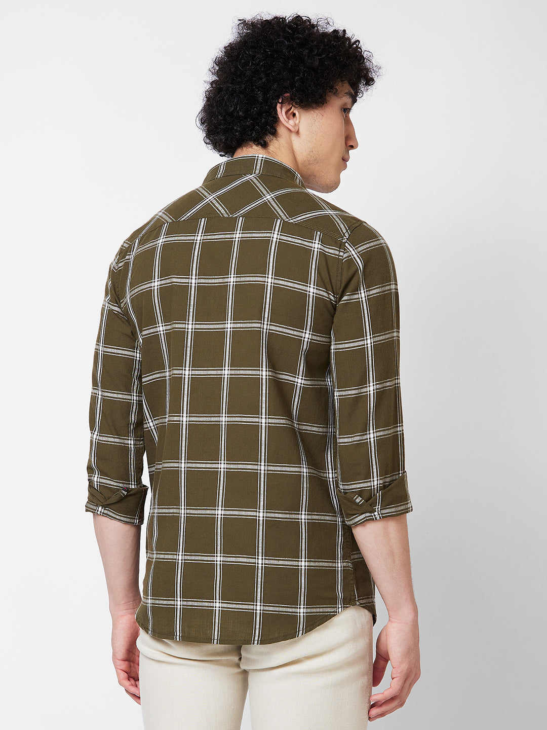 Spykar Green CHECKED FULL SLEEVE Shirt For Men