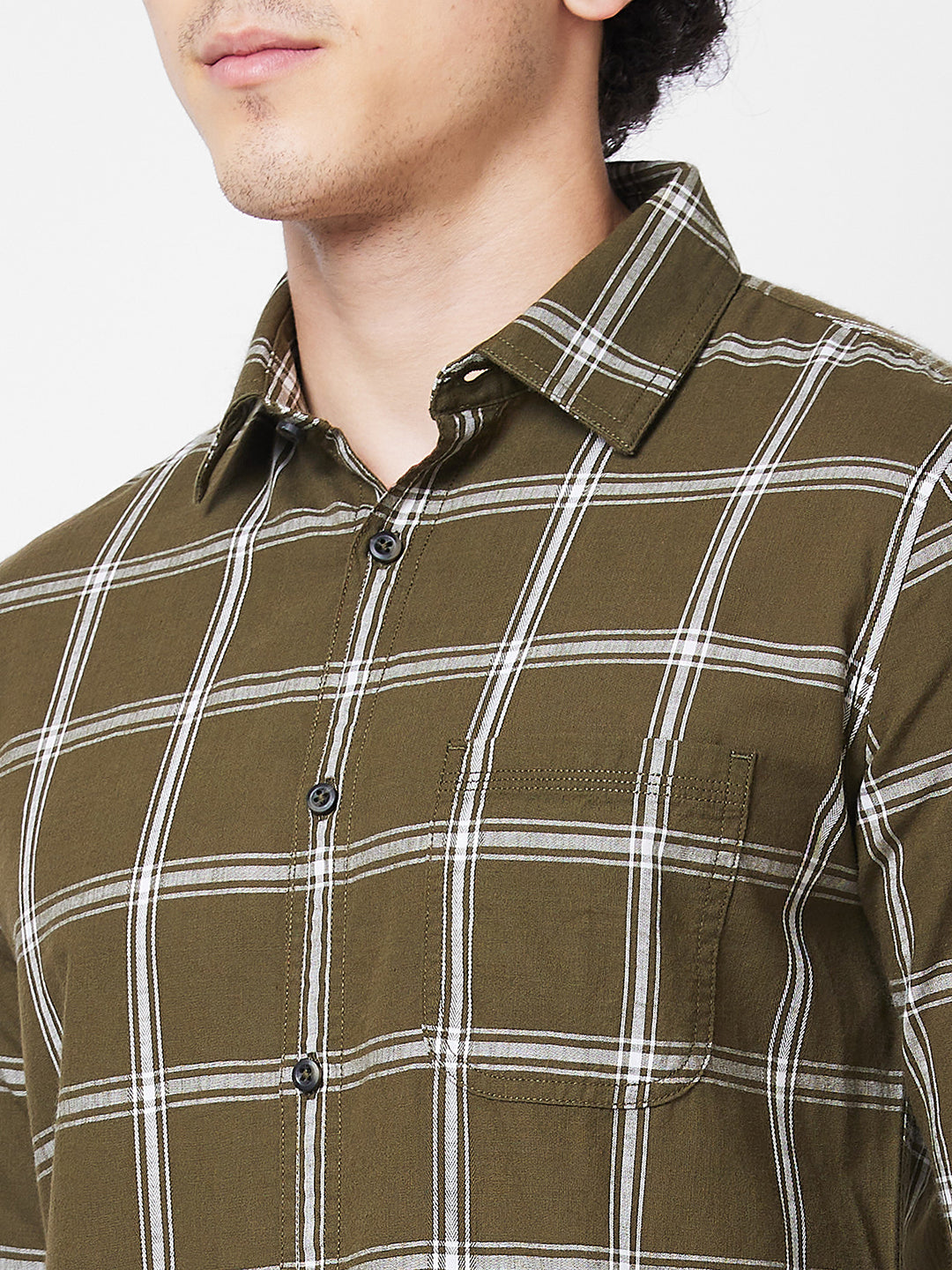 Spykar Green CHECKED FULL SLEEVE Shirt For Men