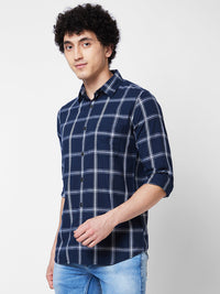 Spykar Blue CHECKED FULL SLEEVE Shirt For Men