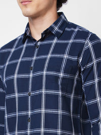 Spykar Blue CHECKED FULL SLEEVE Shirt For Men
