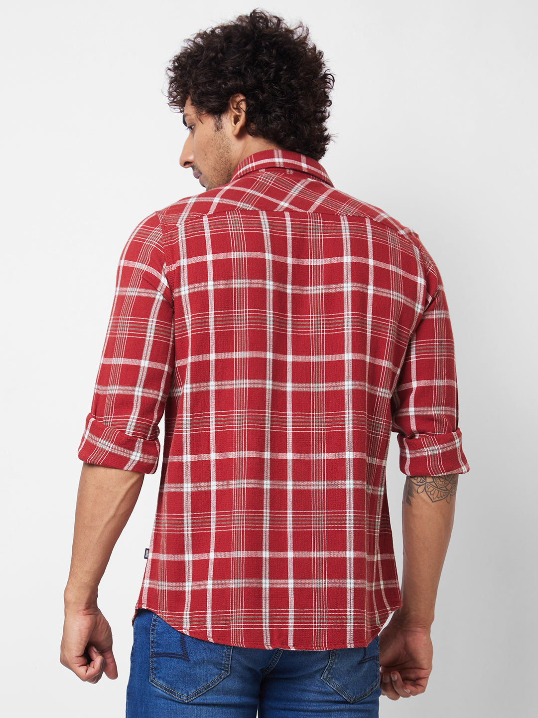 Spykar Red CHECKED FULL SLEEVE Shirt For Men