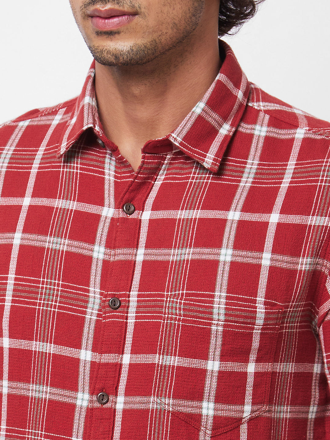 Spykar Red CHECKED FULL SLEEVE Shirt For Men