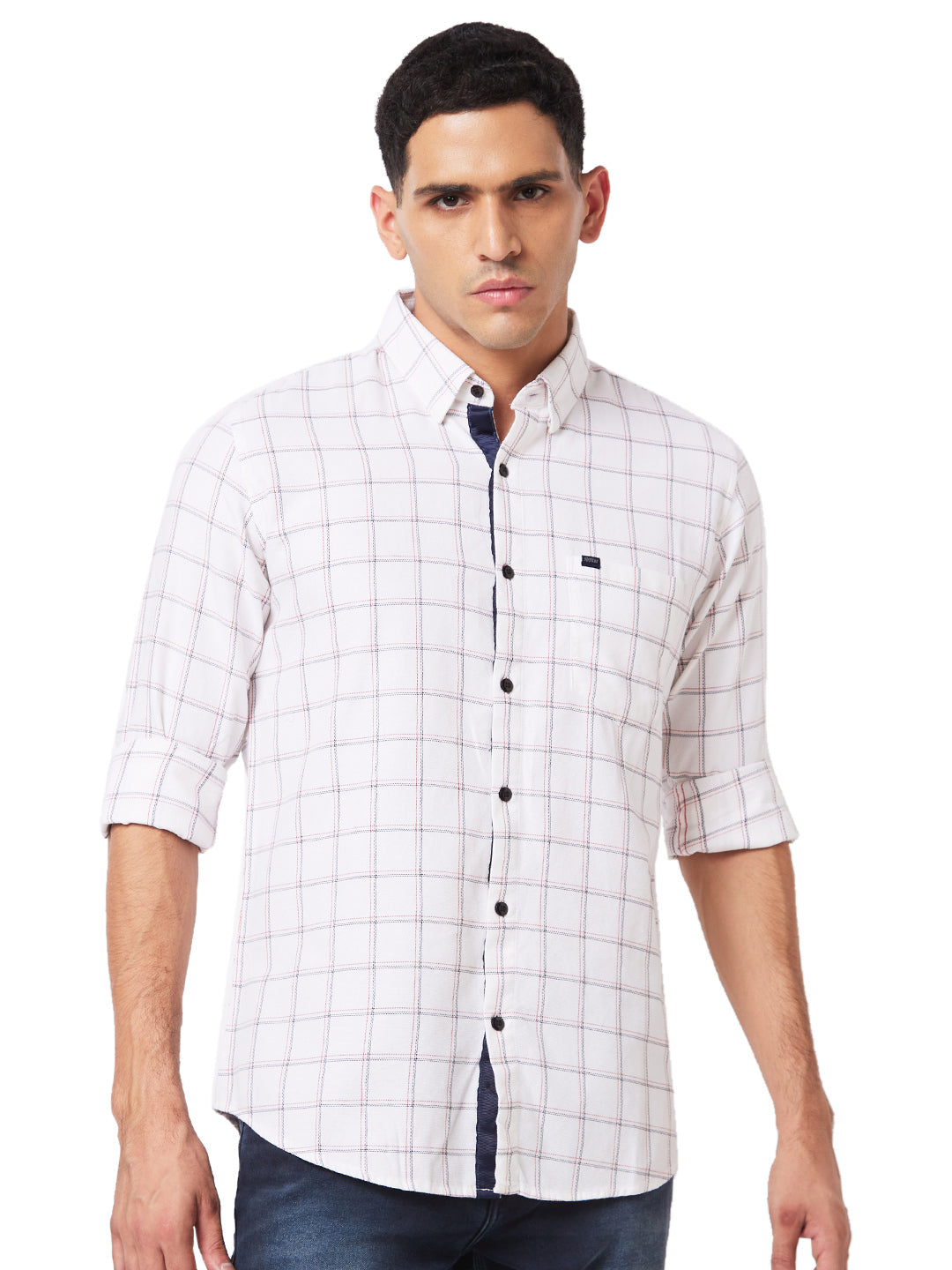 Spykar White Checked Shirt For Men