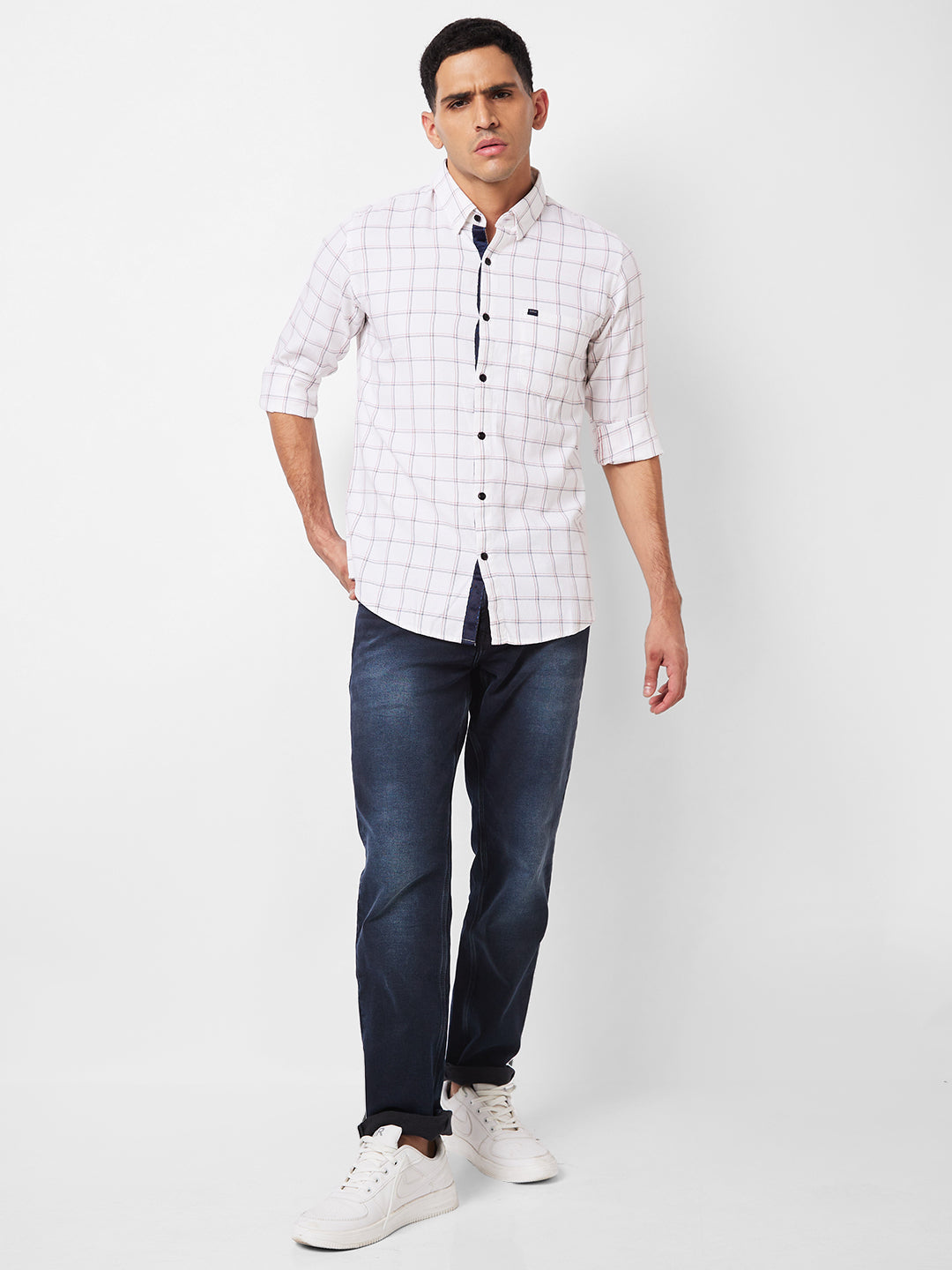 Spykar White Checked Shirt For Men