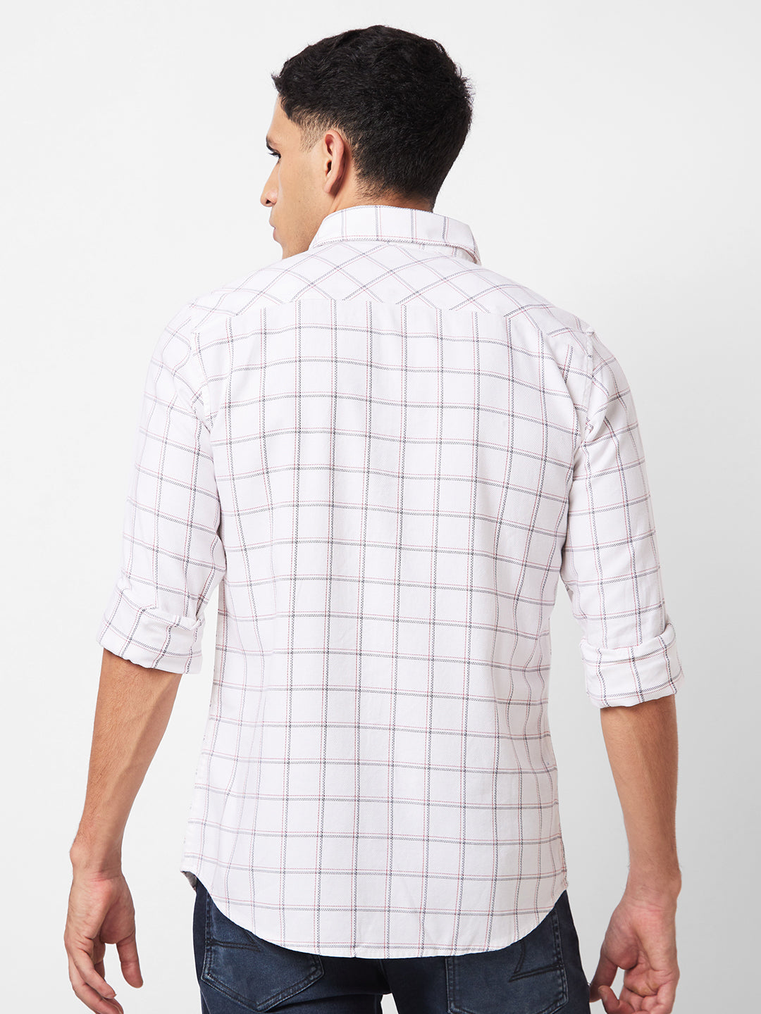 Spykar White Checked Shirt For Men