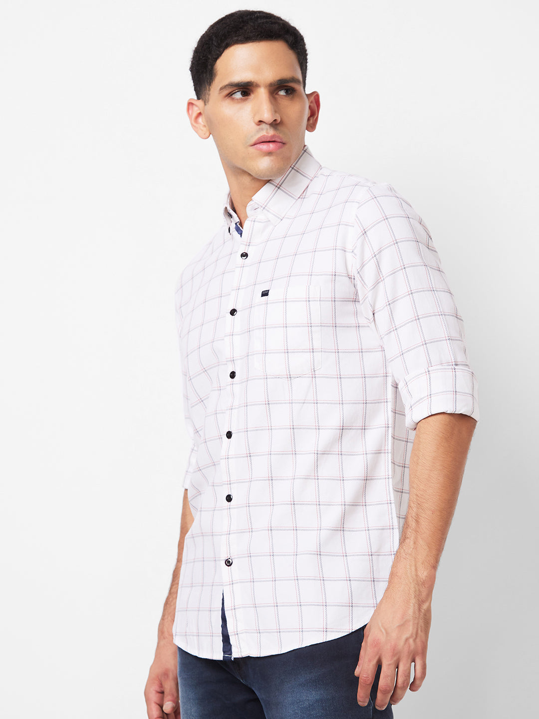 Spykar White Checked Shirt For Men