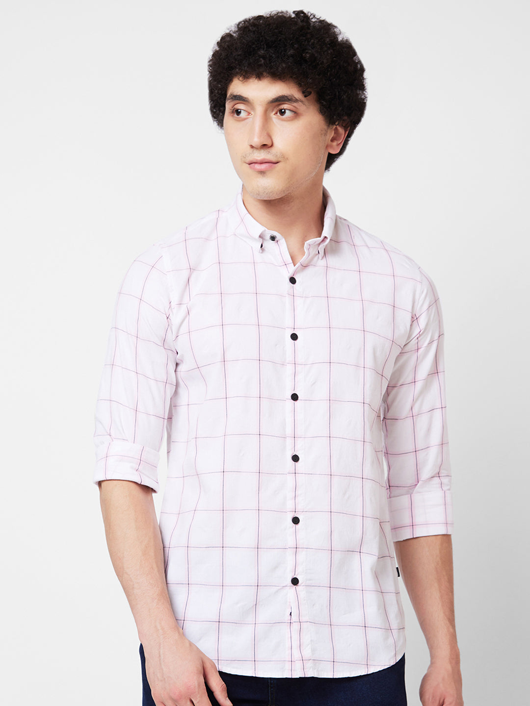 Spykar Pink CHECKED FULL SLEEVE Shirt For Men