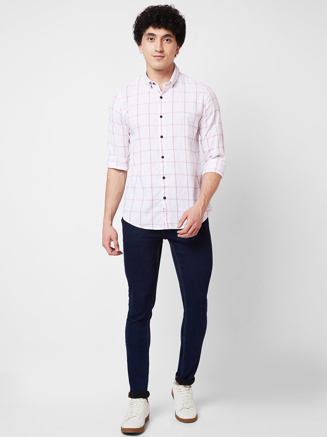 Spykar Pink CHECKED FULL SLEEVE Shirt For Men