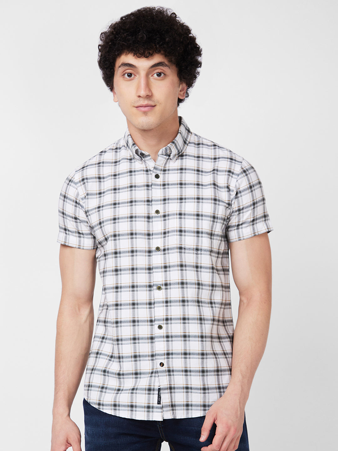 Spykar Green CHECKED HALF SLEEVE Shirt For Men