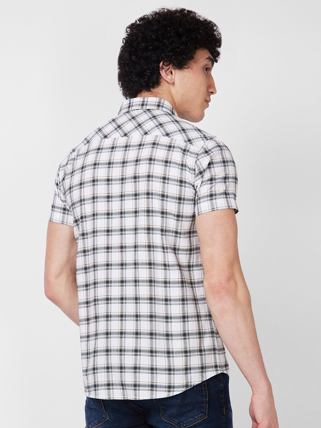 Spykar Green CHECKED HALF SLEEVE Shirt For Men