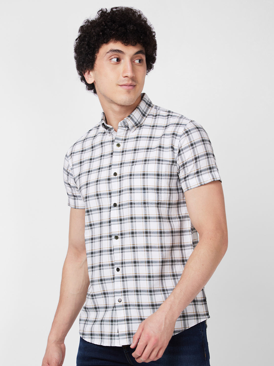 Spykar Green CHECKED HALF SLEEVE Shirt For Men