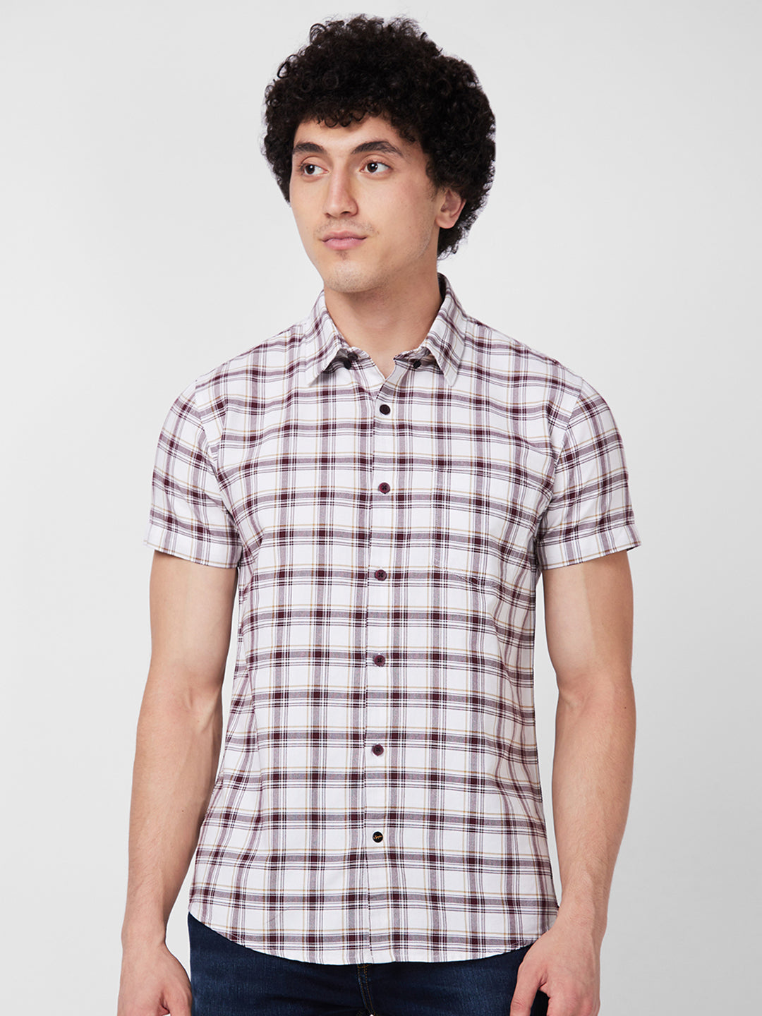 Spykar Red CHECKED HALF SLEEVE Shirt For Men