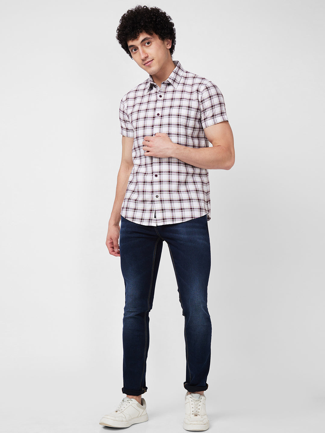 Spykar Red CHECKED HALF SLEEVE Shirt For Men