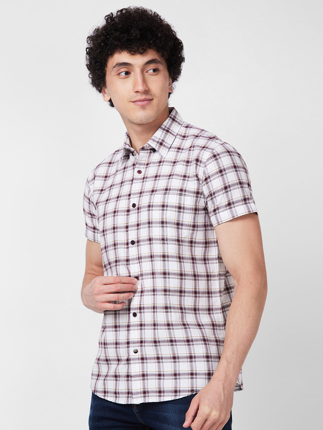 Spykar Red CHECKED HALF SLEEVE Shirt For Men