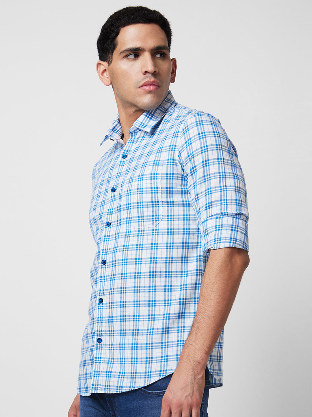 Spykar White Checked Shirt For Men