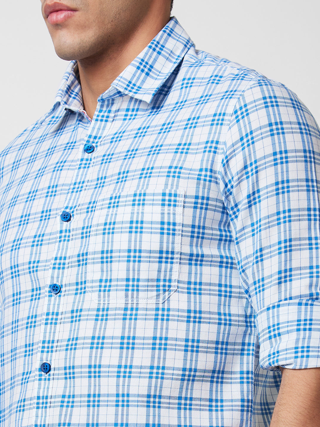 Spykar White Checked Shirt For Men