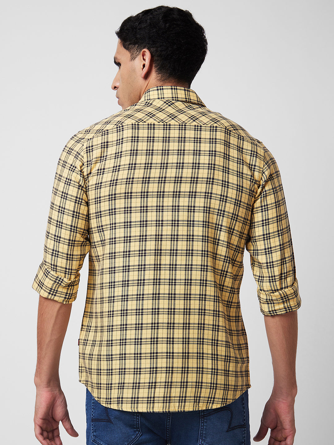 Spykar Yellow Checked Shirt For Men