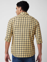Spykar Yellow Checked Shirt For Men