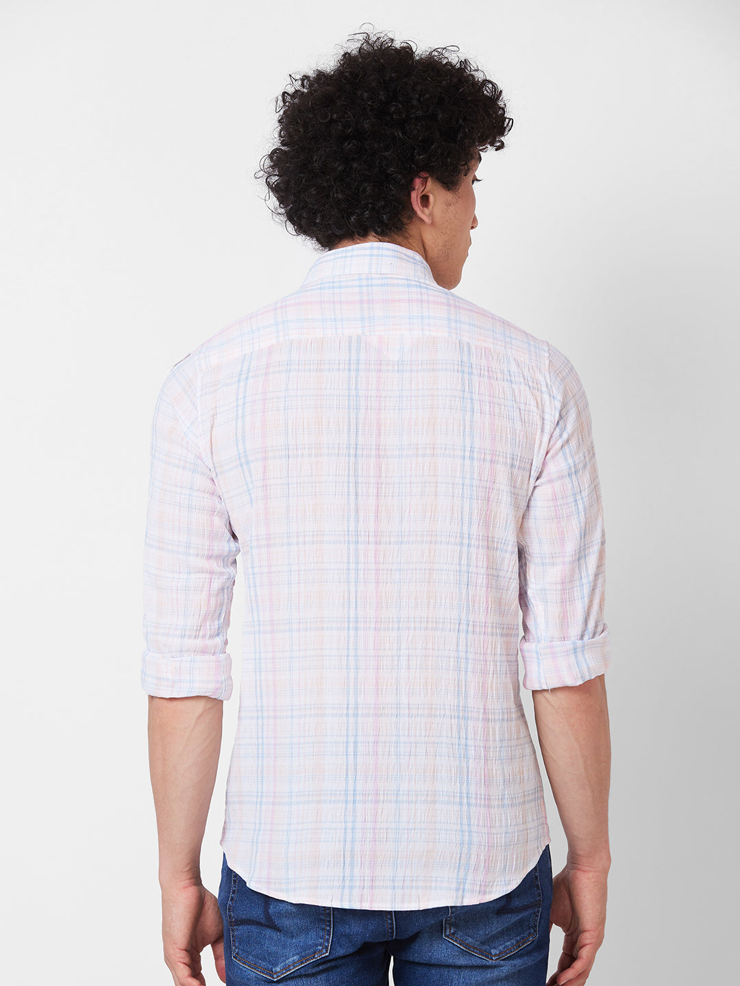 Spykar Pink CHECKED FULL SLEEVE Shirt For Men