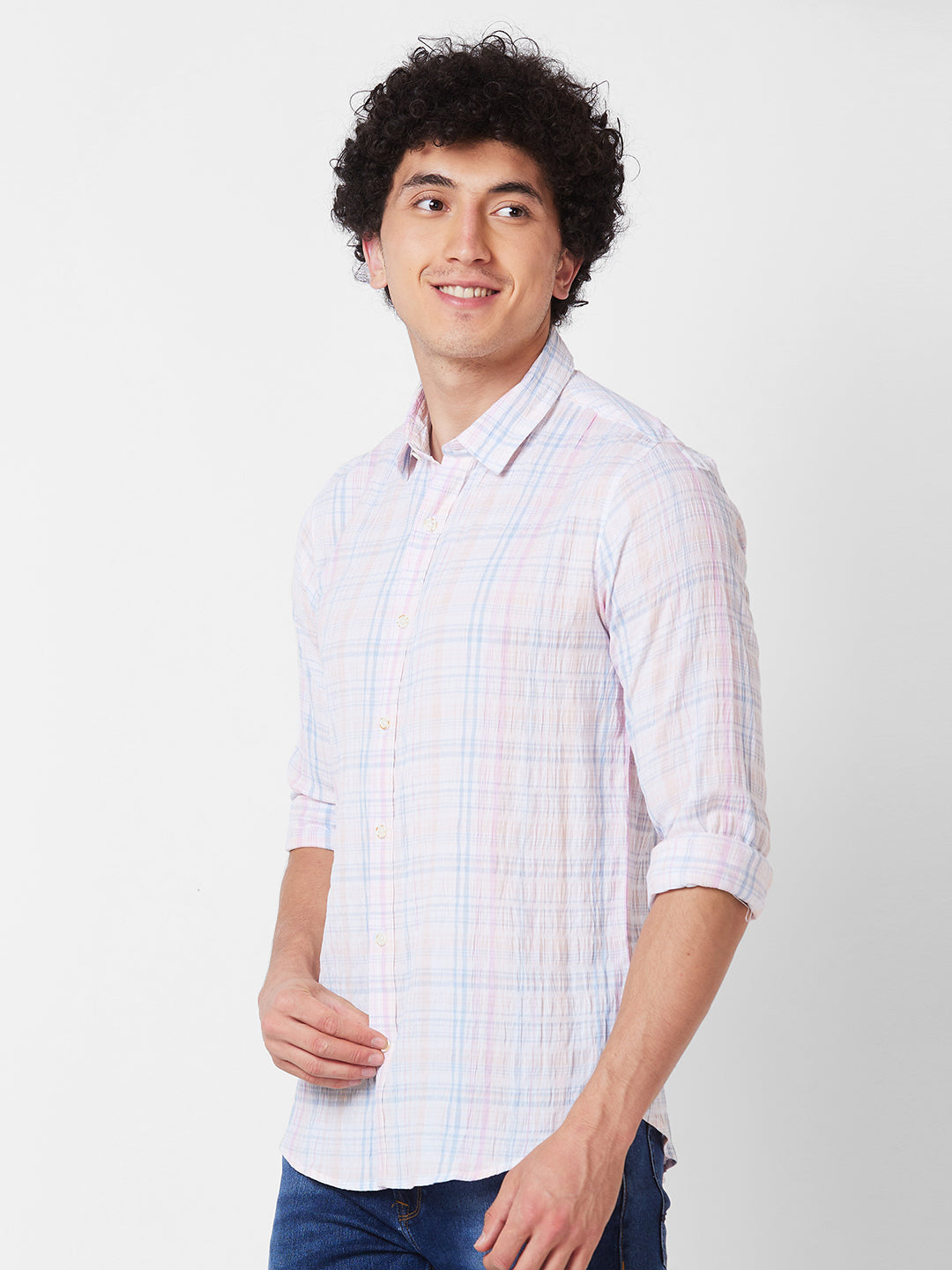 Spykar Pink CHECKED FULL SLEEVE Shirt For Men