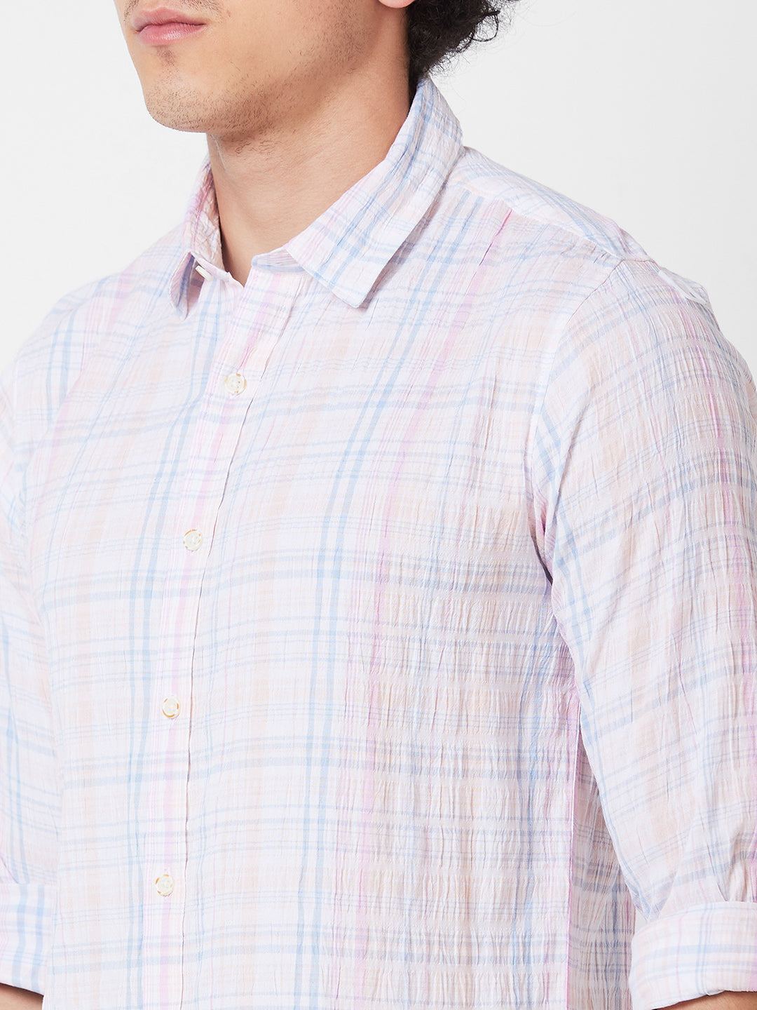 Spykar Pink CHECKED FULL SLEEVE Shirt For Men