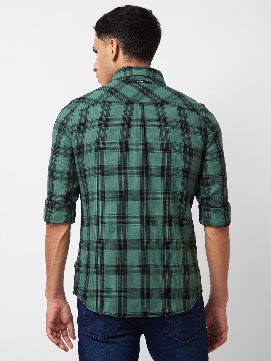 Spykar Green Checked Shirt For Men