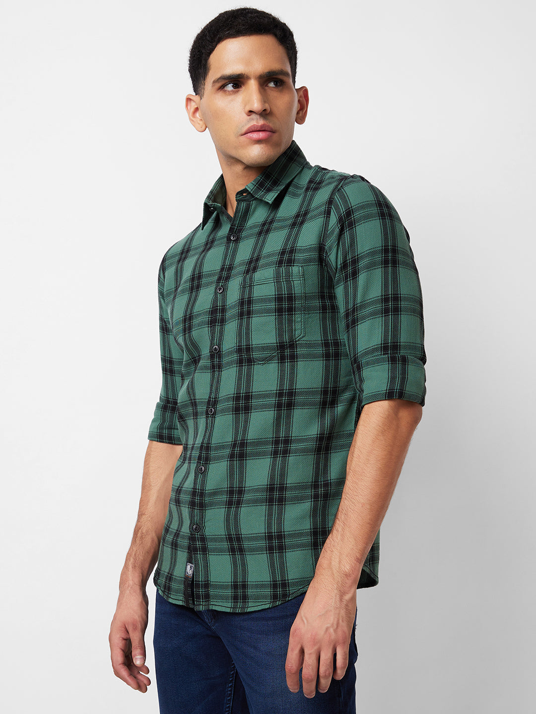 Spykar Green Checked Shirt For Men