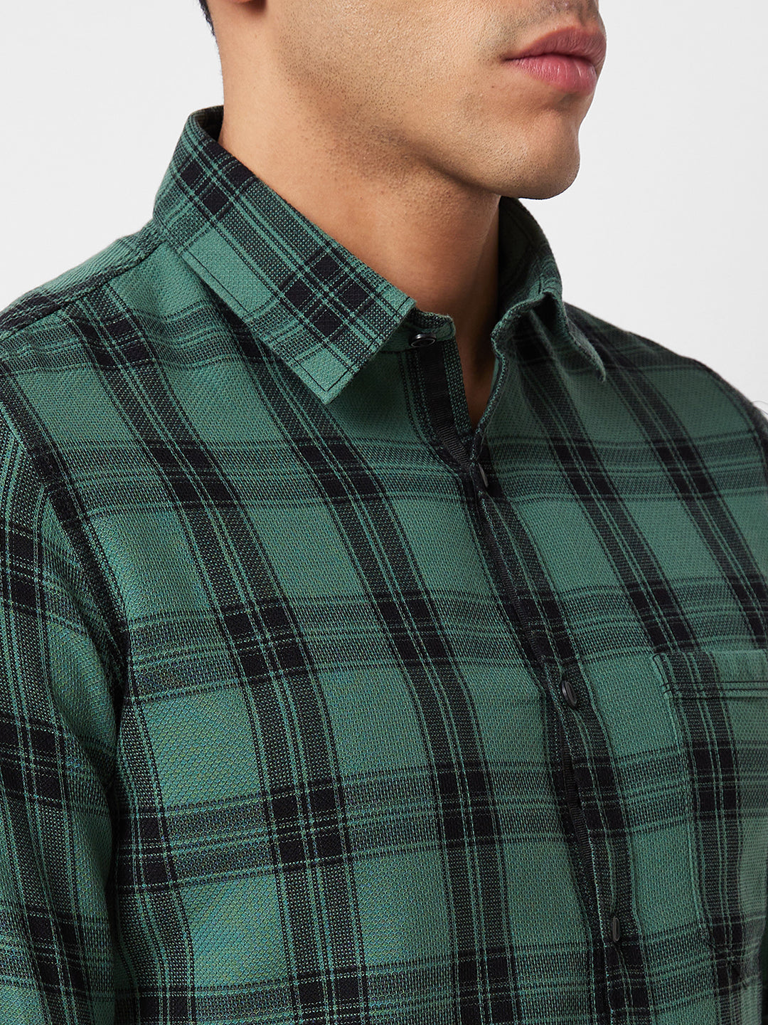 Spykar Green Checked Shirt For Men