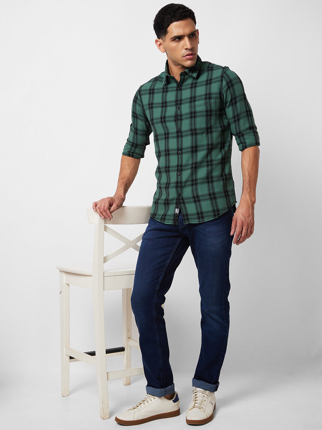 Spykar Green Checked Shirt For Men